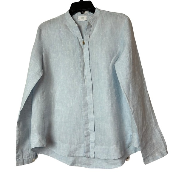 bogner womens 100 % linen blouse top Long Sleeve 1/2 Zip pullover blue size 8 - Picture 3 of 8